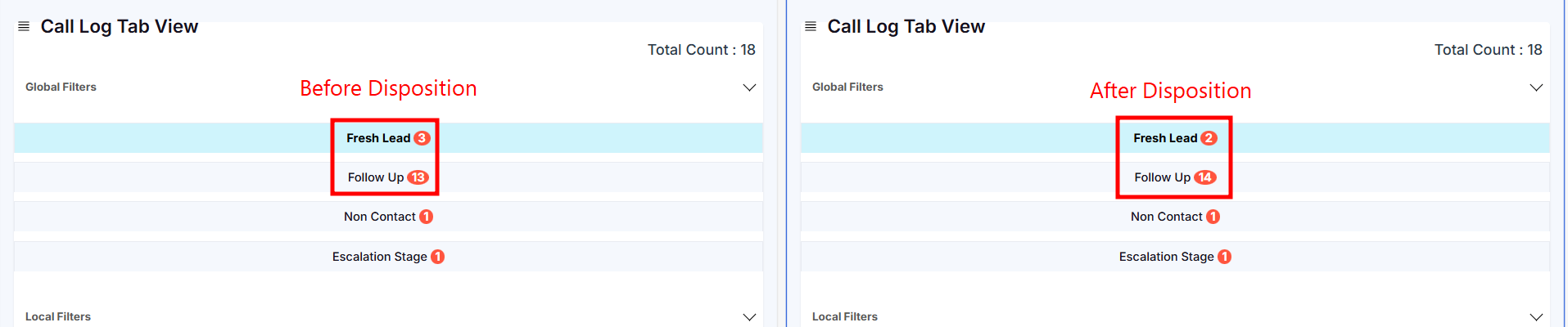 CALL LOG TAB VIEW PAGE