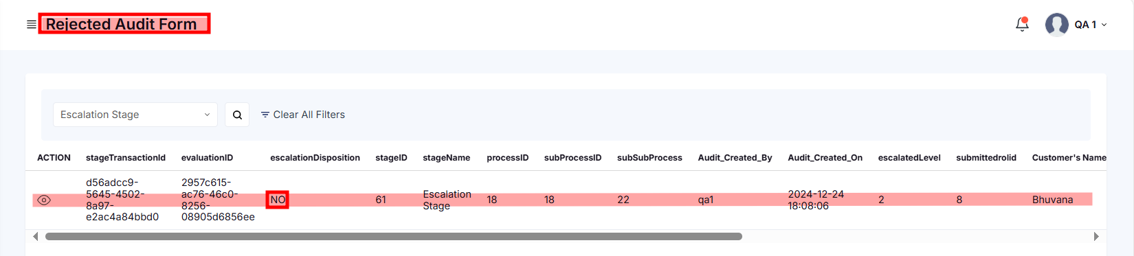 ESCALATION METRICS EXAMPLE