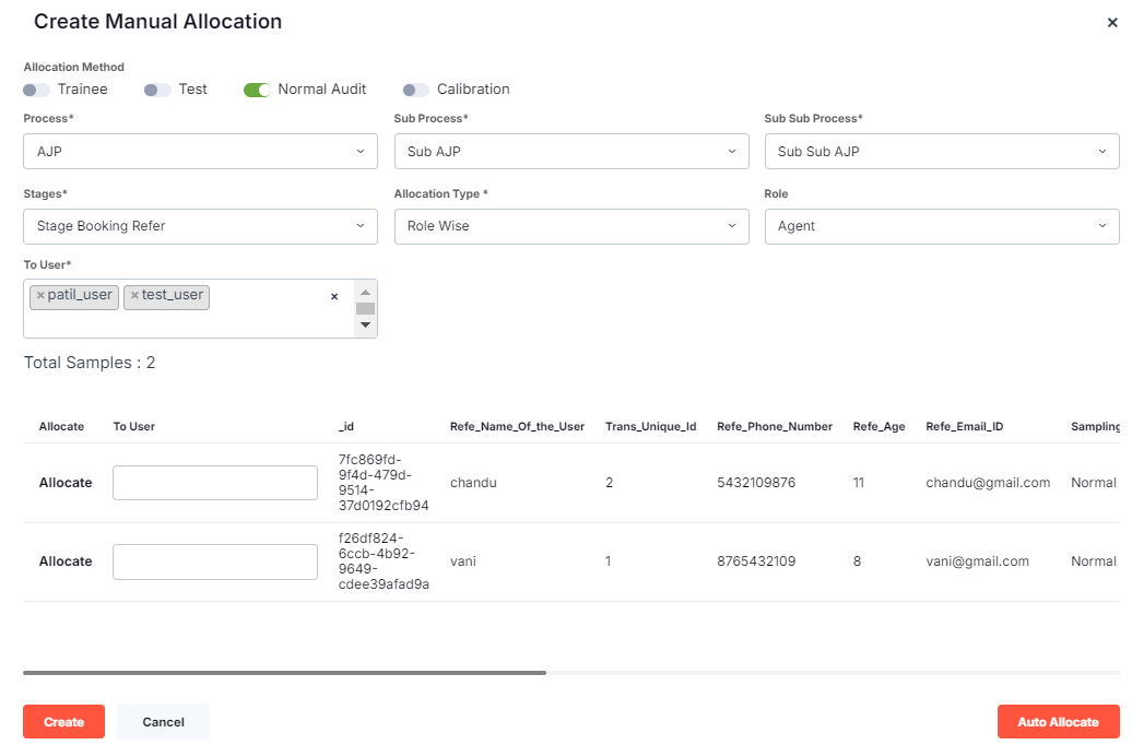 MANUAL ALLOCATION ROLE WISE