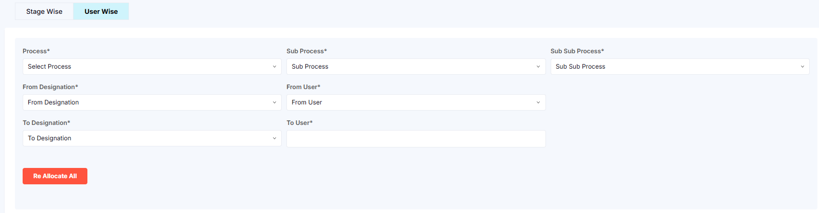 RE ALLOCATION USER WISE FORM