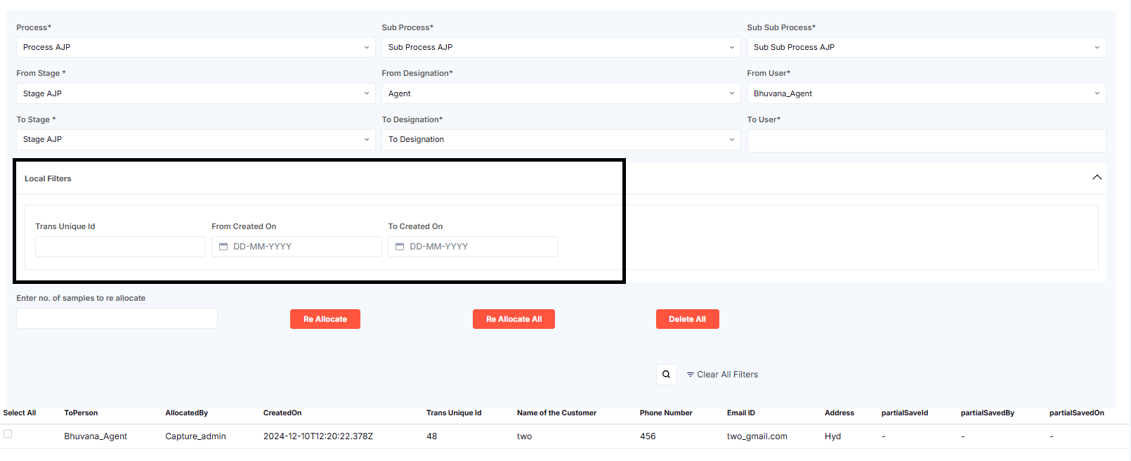 RE ALLOCATION SEARCH