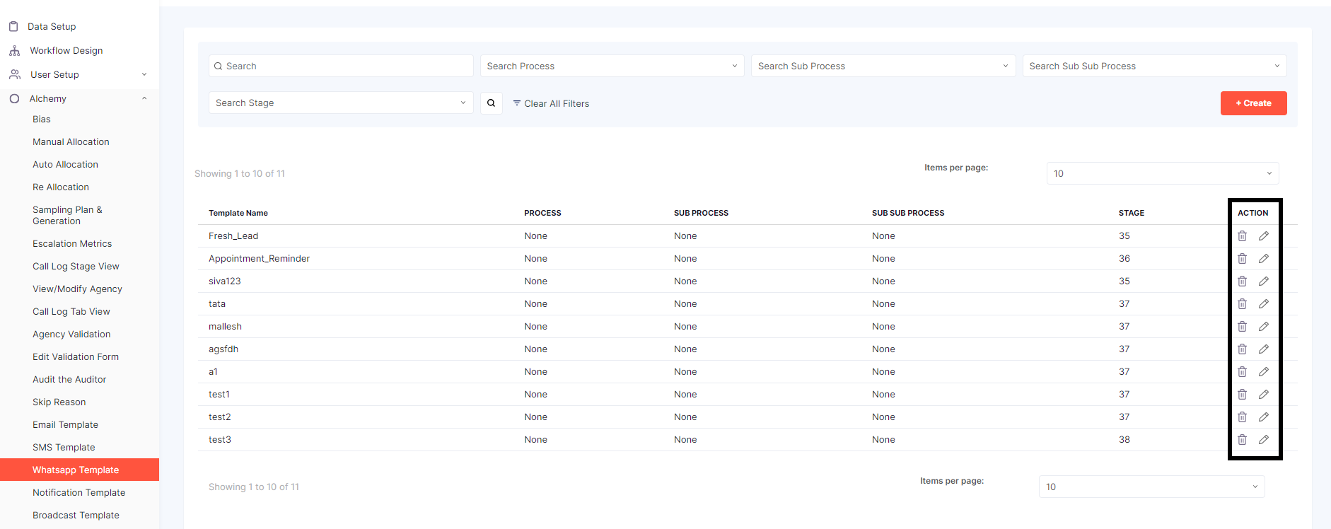 WHATSAPP TEMPLATE ACTIONS