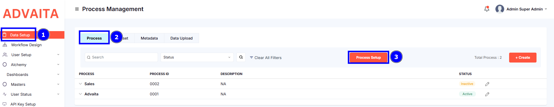PROCESS SETUP BUTTON