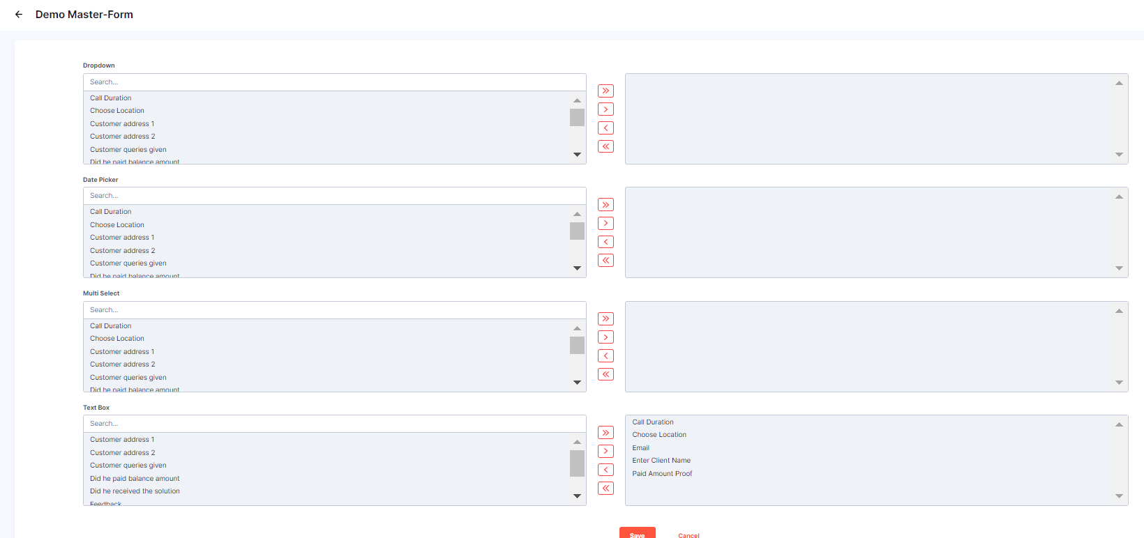 MASTER FORMS ACTION FILTER