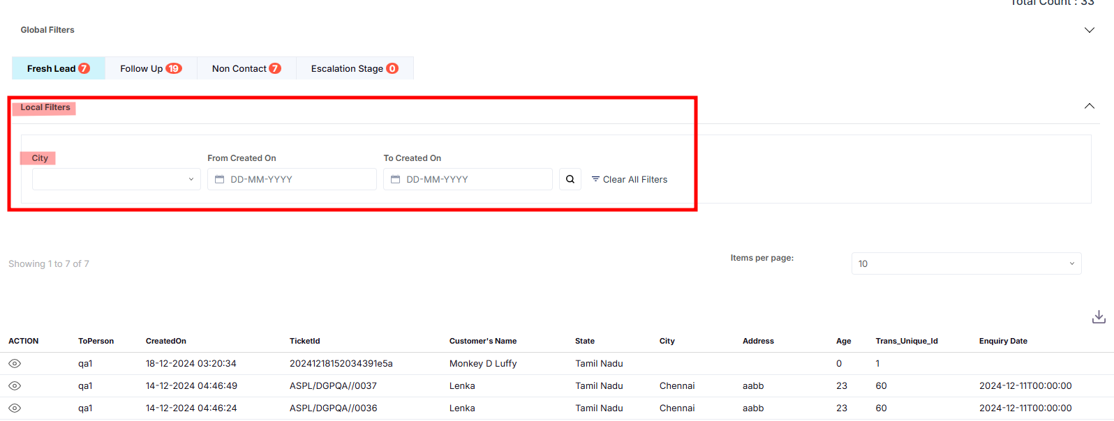 CALL LOG TAB VIEW ACTION5